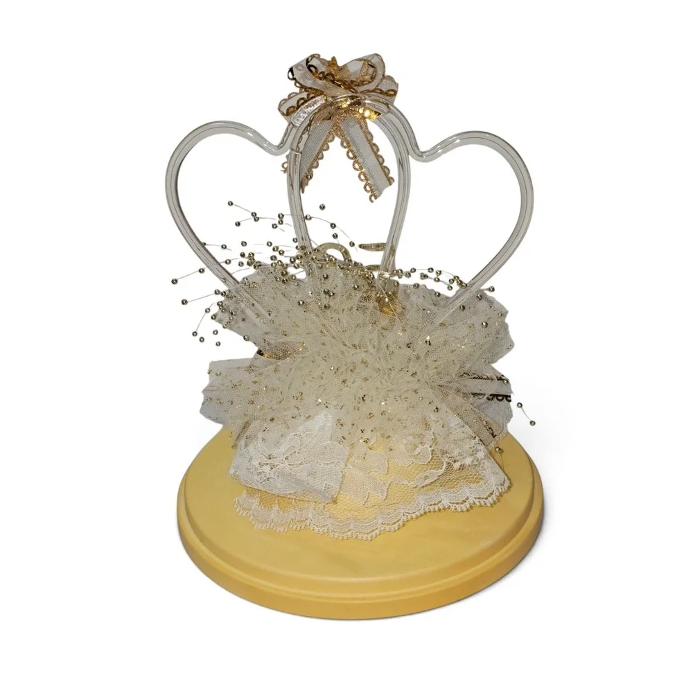 Vintage Treasure Masters Cake Topper 50th Anniversary Gold White Hearts Dome